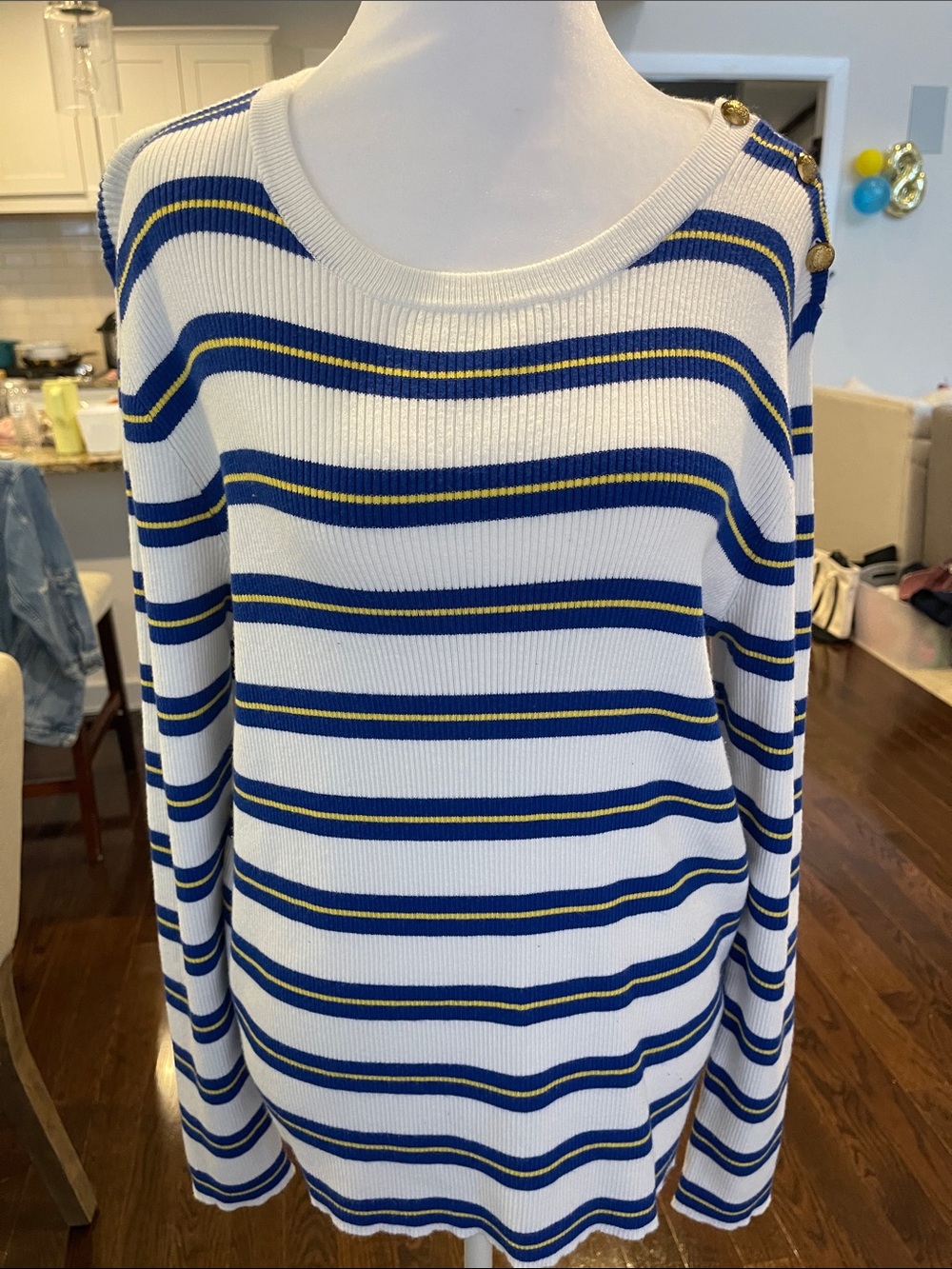 Lauren Ralph Lauren Striped Button Shoulder Sweater Size XL